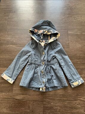 Girls Hooded Cotton Jacket with Floral Trim 2T